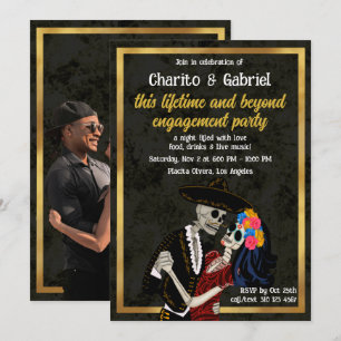 Charro and Catrina Sugar Skulls Dancing Engagement Invitation