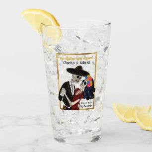 Charro and Catrina Sugar Skulls Dancing  Glass