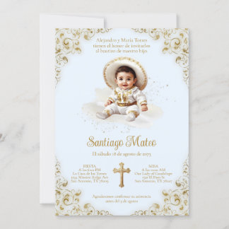 Charro Baptism Invitation – Niño Bautizo – Blue