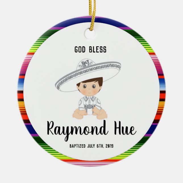 Charro Boy Baptism Ornament (Front)