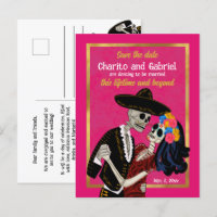 Charro Catrina Sugar Skulls Pink Save the Date