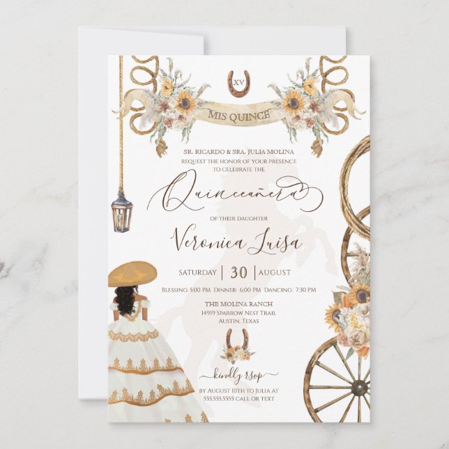 Charro Floral Boho Rustic Country Quinceanera Invitation (Front)