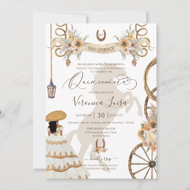 Charro Floral Boho Rustic Country Quinceanera v2 Invitation (Front)