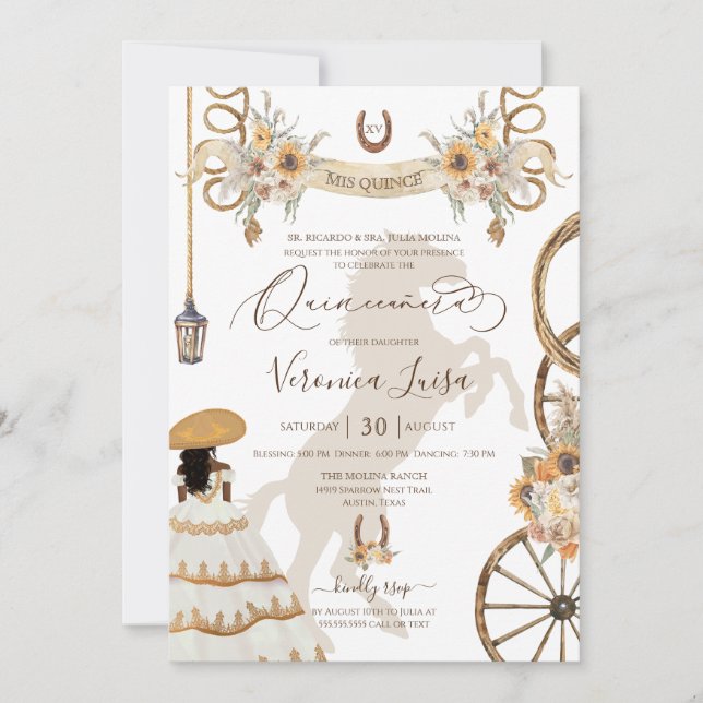 Charro Floral Boho Rustic Country Quinceanera v2 Invitation (Front)