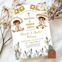 Charro Gold White Twins Baptism and First Birthday