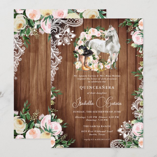 Charro Horse Cowgirl Quinceañera 15th Birthday Invitation (Front/Back)