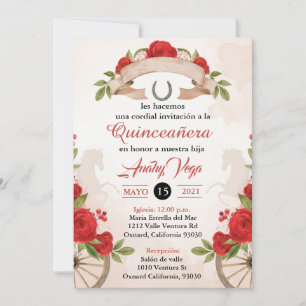 Charro/Huapango Quinceanera Invitation, Red Roses Invitation