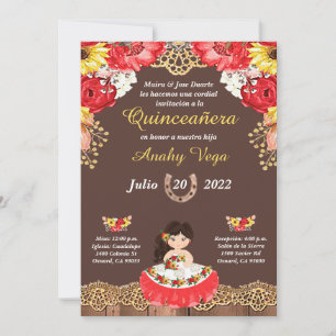 Charro Invitation Red Roses, Hacienda, Sunflower