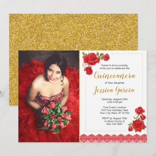 Charro Quinceañera Invitation Roses and Lace