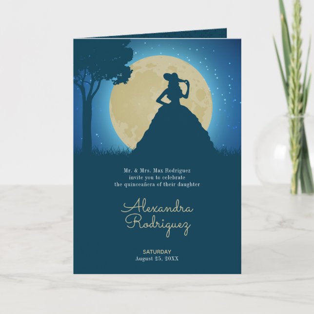 Charro Silhouette with Moon Quinceanera Invitation (Front)