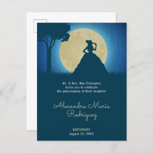 Charro Silhouette with Moon Quinceanera Invitation Postcard