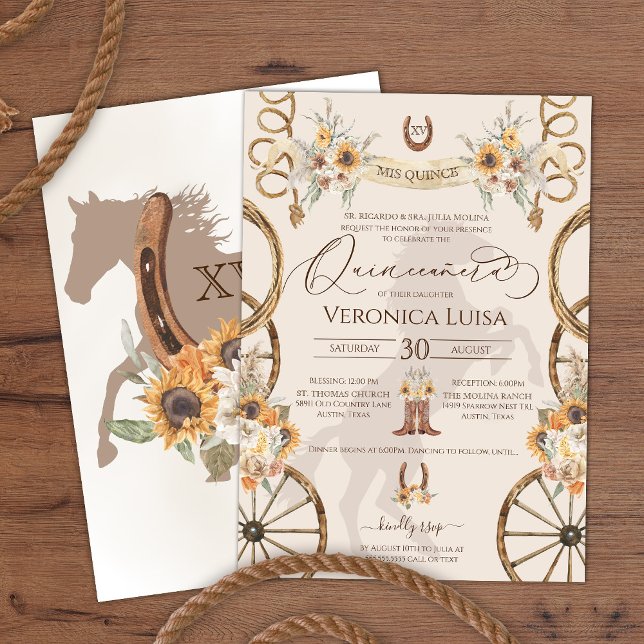 Charro Sunflower Country Rustic Floral Quinceanera Invitation (Creator Uploaded)