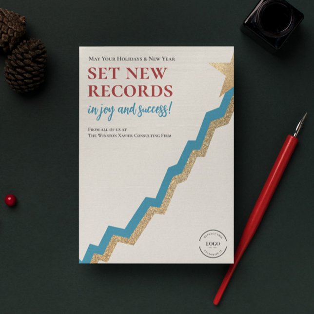 Chart Christmas Tree logo Creative Corporate  Holiday Card (Set New Records, off the chart Holiday Business logo Christmas card template)