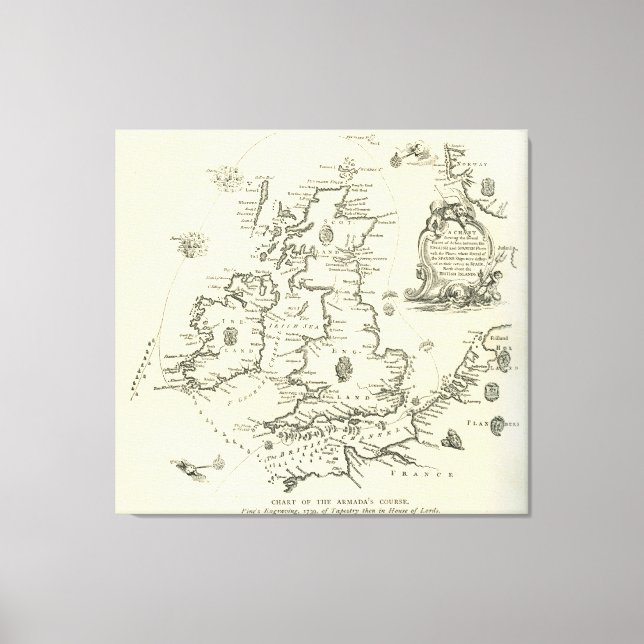 Chart of the course of the Spanish Armada Canvas Print (Front)