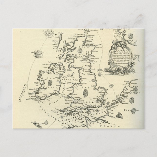 Chart of the course of the Spanish Armada Postcard (Front)