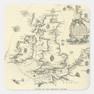Chart of the course of the Spanish Armada Square Sticker