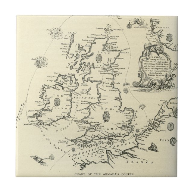 Chart of the course of the Spanish Armada Tile (Front)