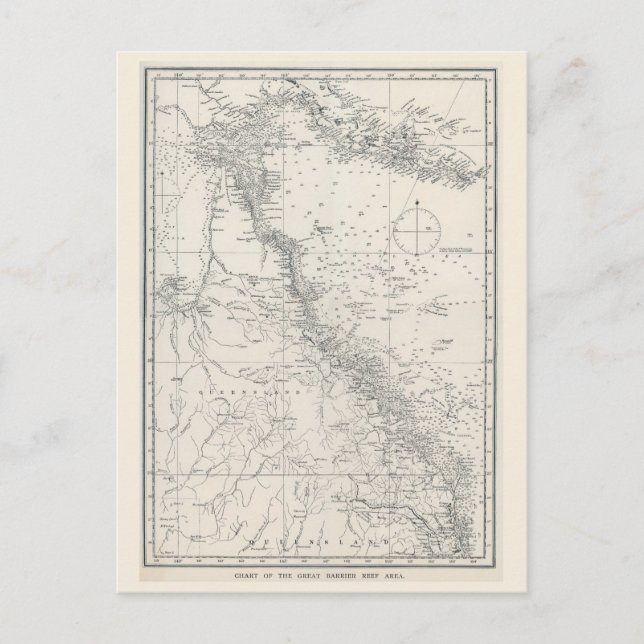 Chart of the Great Barrier Reef Area Map Postcard (Front)