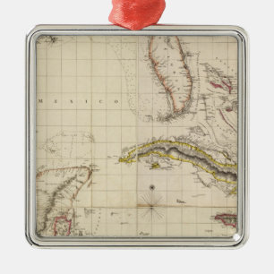Chart of The West Indies and Spanish Dominions Metal Tree Decoration