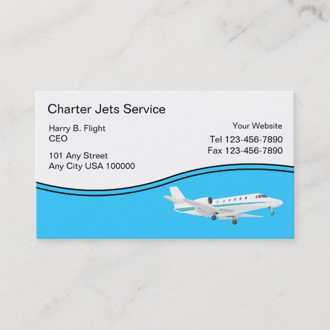 Charter Jet Service Business Cards (Front)