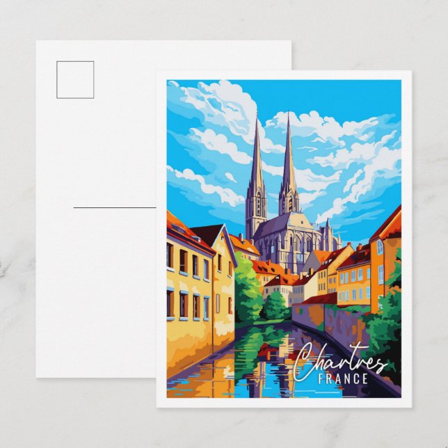 Chartres France vintage travel illustration Postcard (Front/Back)