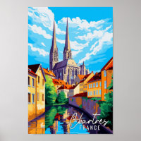 Chartres France vintage travel illustration