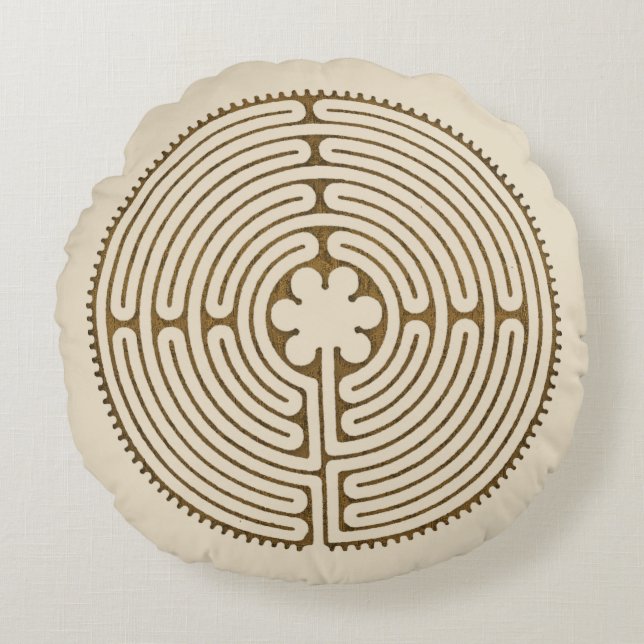 Chartres Labyrinth - Spiritual Symbol Antique 1 Round Cushion (Front)