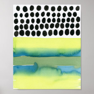 Chartreuse and Aqua Polka Dot Watercolor Poster