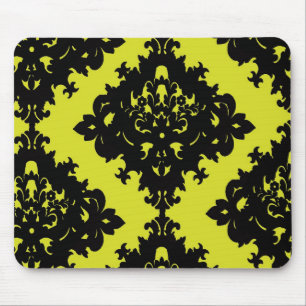 chartreuse and black elegant diamond damask design mouse mat