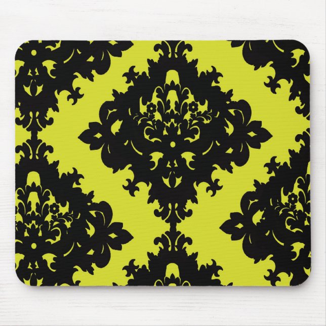 chartreuse and black elegant diamond damask design mouse mat (Front)