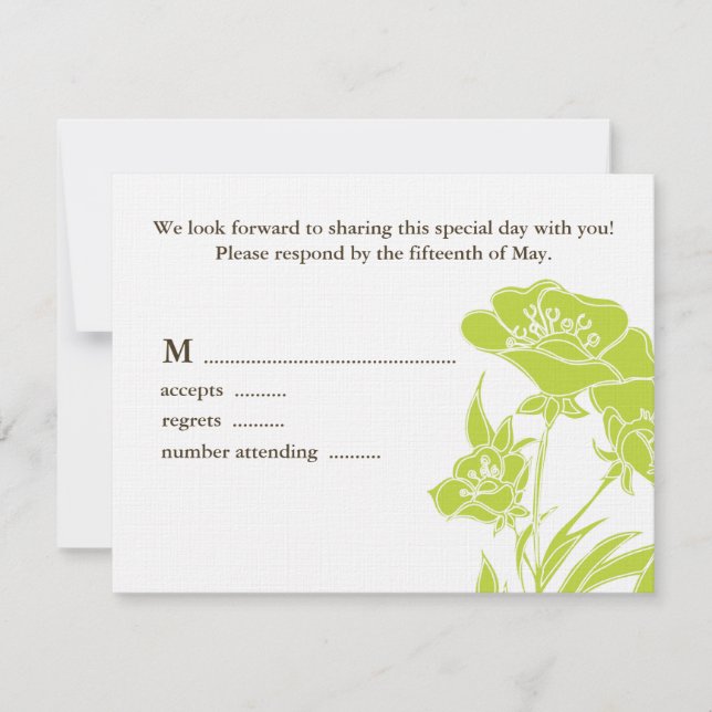 Chartreuse and Brown Floral Wedding Response Card (Front)
