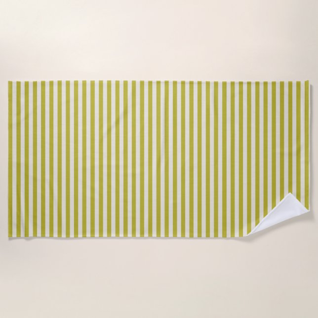 Chartreuse and Cream Simple Striped Pattern  Beach Towel (Front)