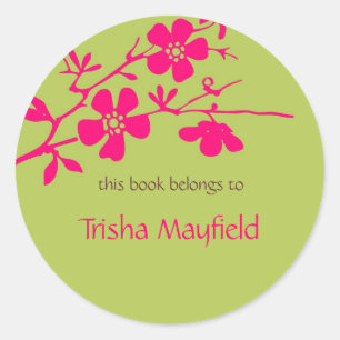 Chartreuse and Fusia Blossoms, Bookplates Classic Round Sticker