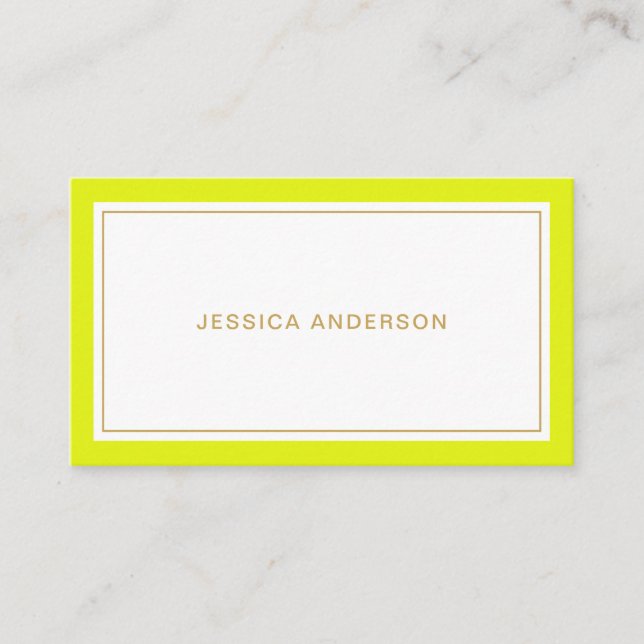 Chartreuse And Gold Elegant Feminine Business Card (Front)