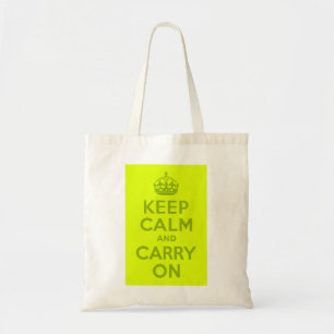 Chartreuse and Green Keep Calm and Carry On Tote Bag