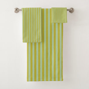 Chartreuse and Pistachio Green Retro Colour Stripe Bath Towel Set