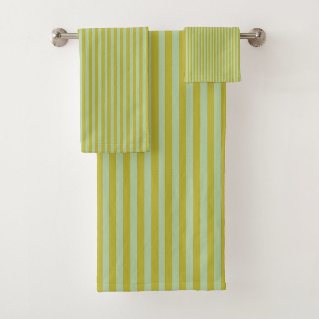 Chartreuse and Pistachio Green Stripes  Bath Towel Set (Insitu)