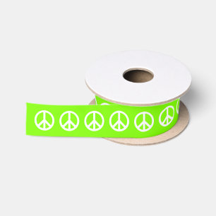 Chartreuse and White Peace Symbol Satin Ribbon