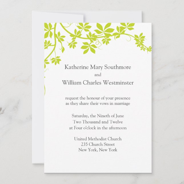 Chartreuse And White Wedding Invitations (Front)