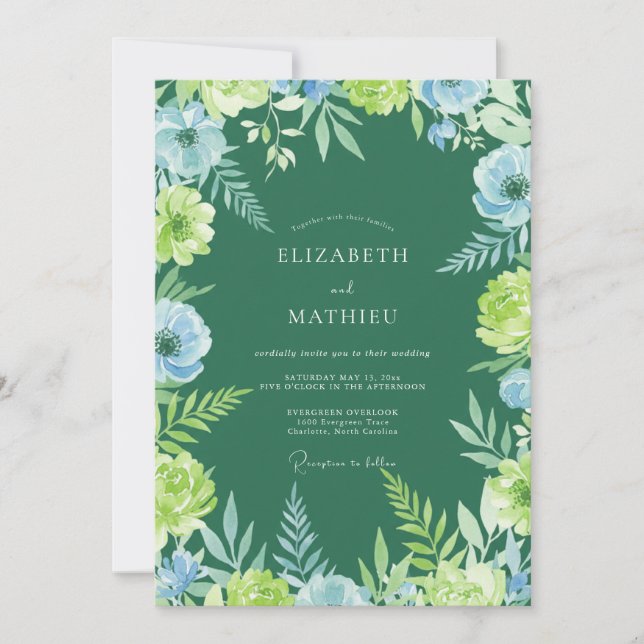 Chartreuse Azure Foliage Eucalyptus Wedding Invitation (Front)