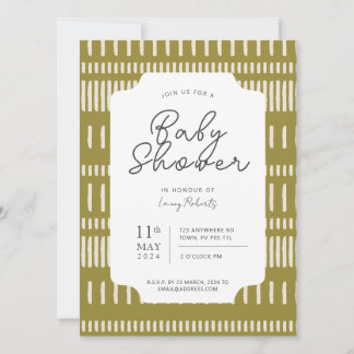 Chartreuse Beige Striped Gender Neutral Invitation