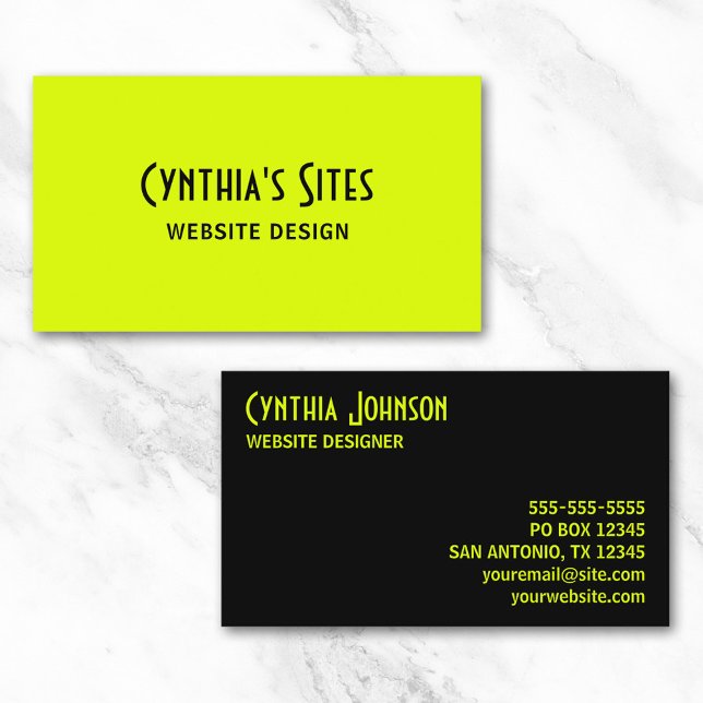 Chartreuse & Black Business Card (Chartreuse and Black Retro Bold Business Card)