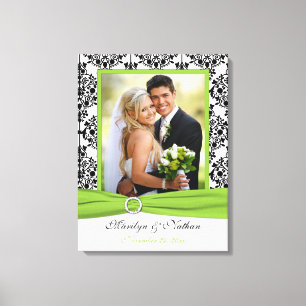 Chartreuse, Black, White Damask Wedding Canvas