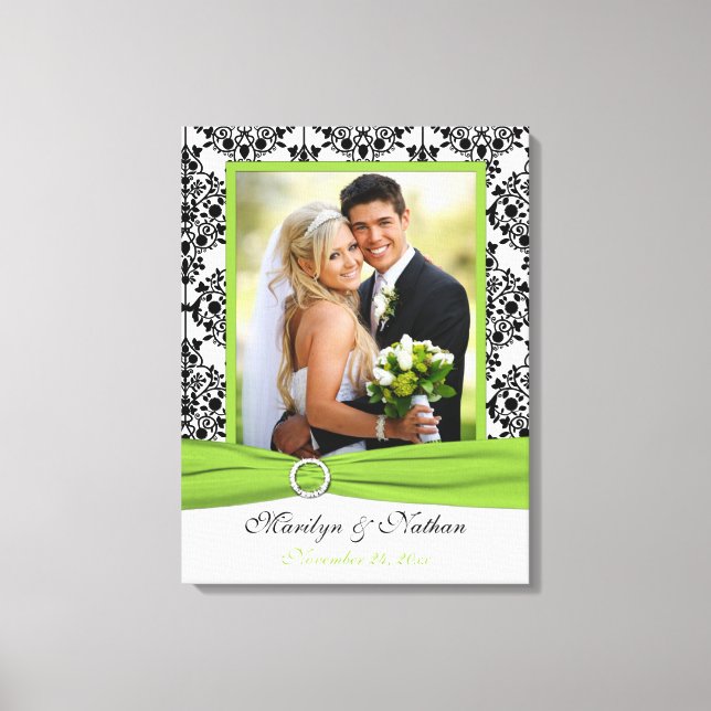 Chartreuse, Black, White Damask Wedding Canvas (Front)
