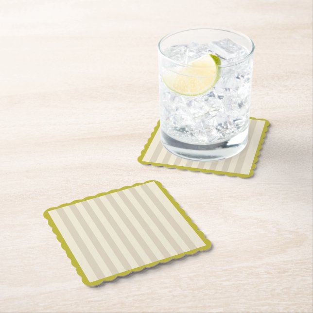 Chartreuse Border with Neutral Tan Stripes  Paper Coaster (Insitu)
