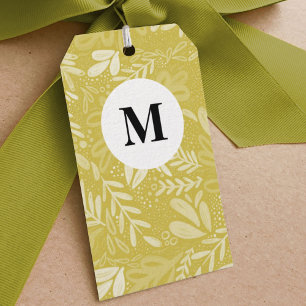 Chartreuse Bramble   Festive Botanical Monogram Gift Tags