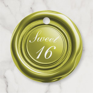 Chartreuse Candle Wax Seal Drip Sweet 16 Wedding Favour Tags