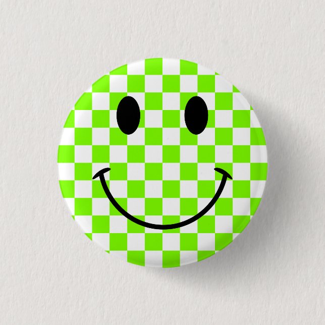 Chartreuse Chequerboard and Black Face 3 Cm Round Badge (Front)