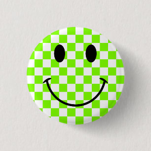 Chartreuse Chequerboard and Black Face 3 Cm Round Badge