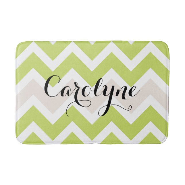 Chartreuse Chevron Pattern Personalised Bath Mat (Front)